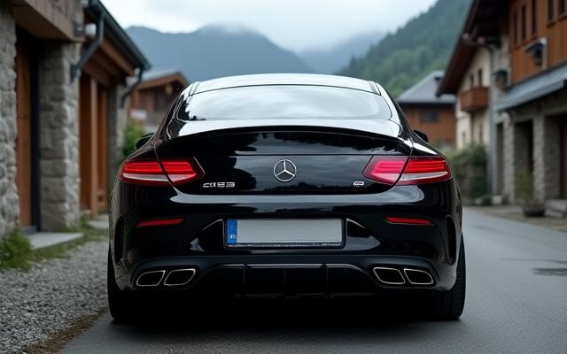 Mercedes-AMG C63 S mit Custom-Abgasanlage in den Bergen.
